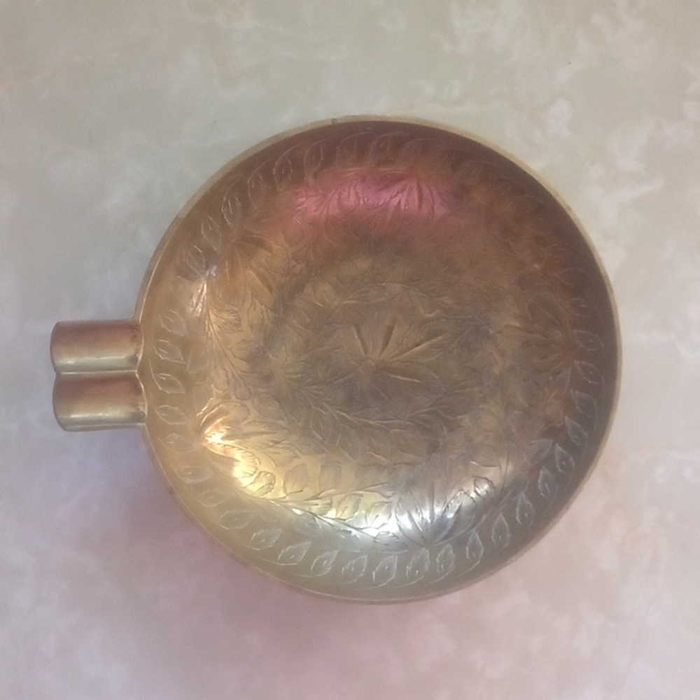 Vintage Brass Leaf Print Dish Made in India